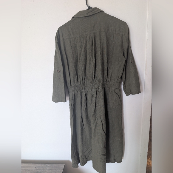 Calvin Klein Women's Dark Green Button Up Linen Dress - Picture 5 of 6